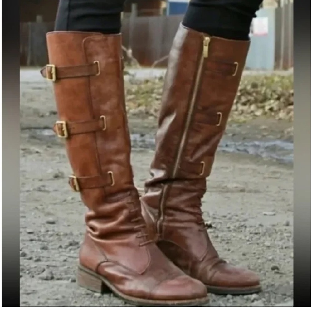Vince Camuto Women's Fenton Russet Two Tone Brown Leather Riding Boots SZ 8.5